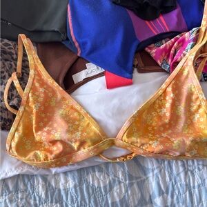 Vibrant Orange and Yellow Bikini Top with Triangular Design